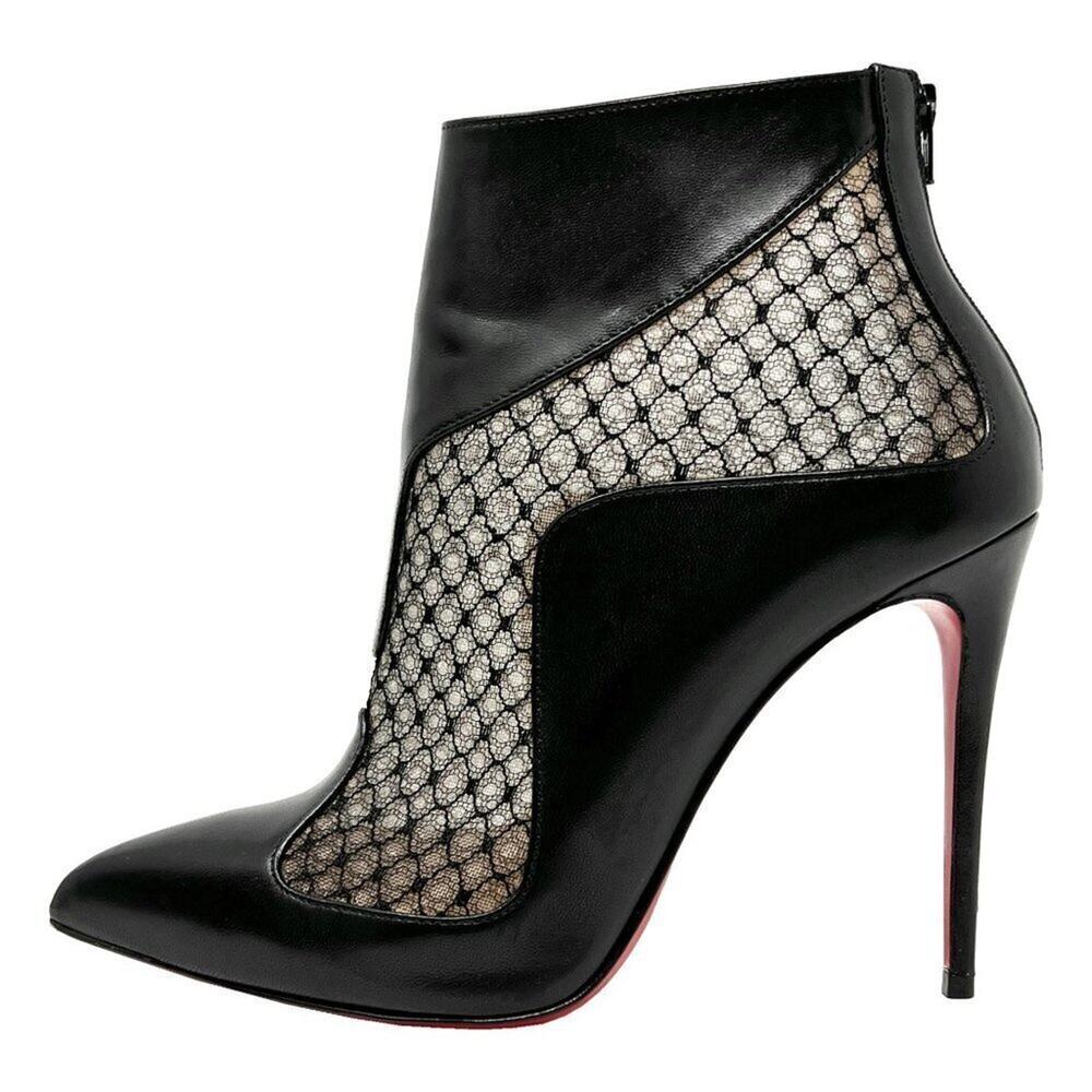 Christian Louboutin Papilboot 100 Black Mesh‎ Leather Ankle Boots Size 37